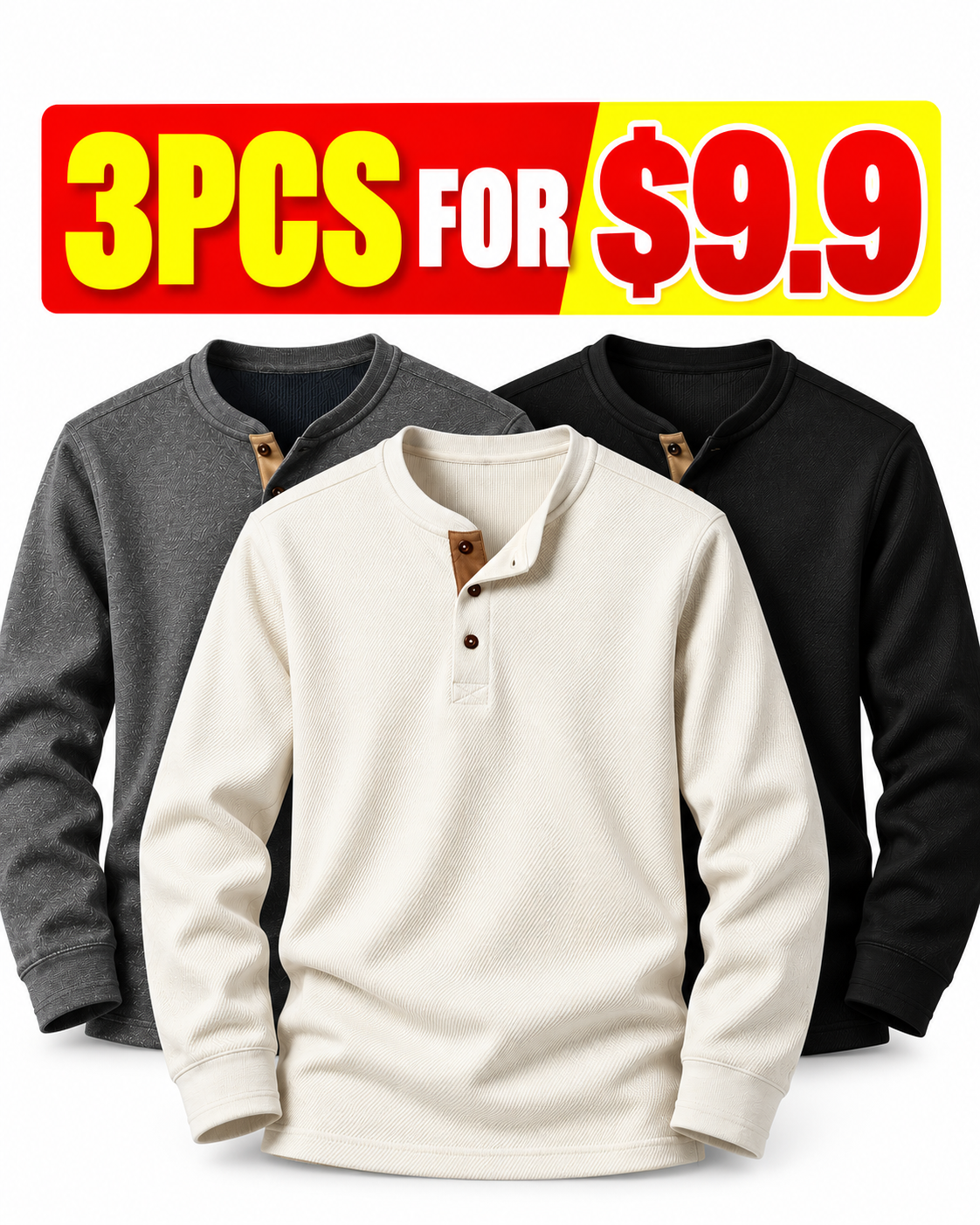 Mens Henley Long Sleeve Thermal Heavyweight Shirt
